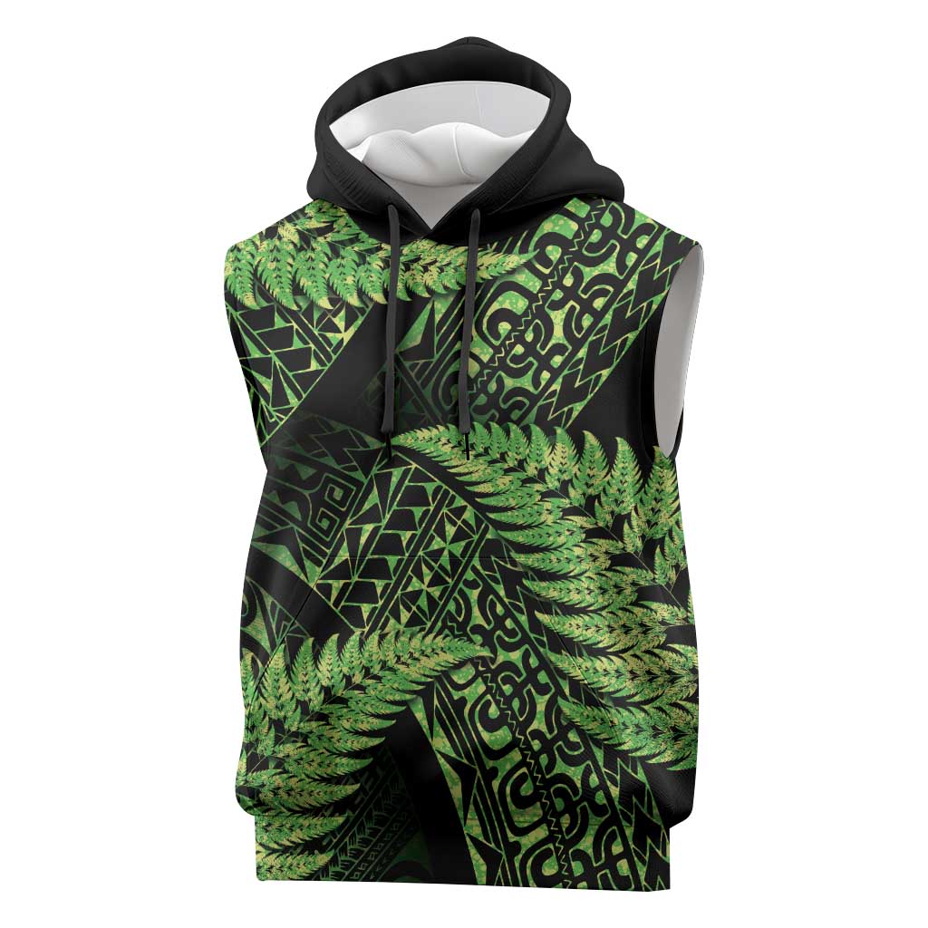 New Zealand Rugby Pacific Personalised Sleeveless Hoodie All Lime Maori Pasifika Fern Pattern - Polynesian Pride