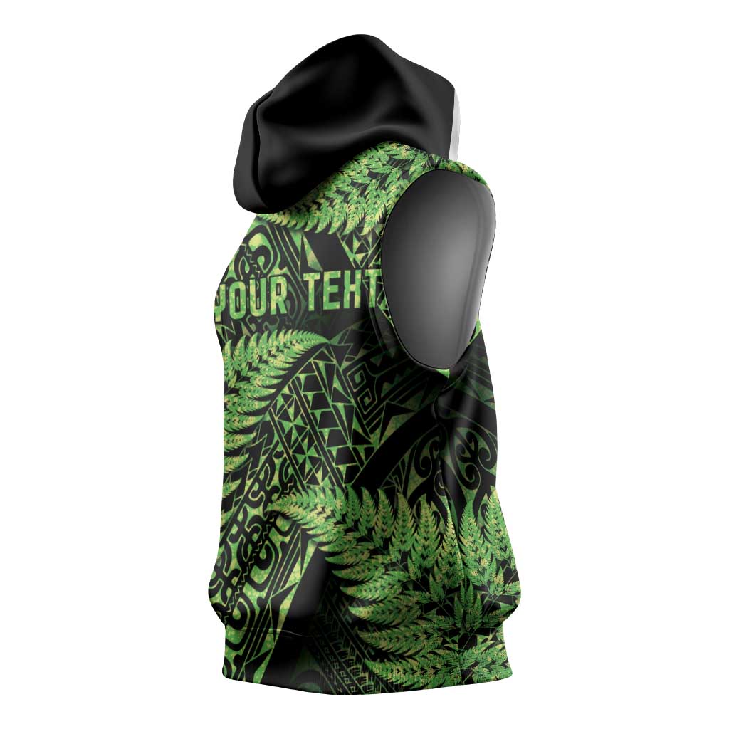 New Zealand Rugby Pacific Personalised Sleeveless Hoodie All Lime Maori Pasifika Fern Pattern - Polynesian Pride