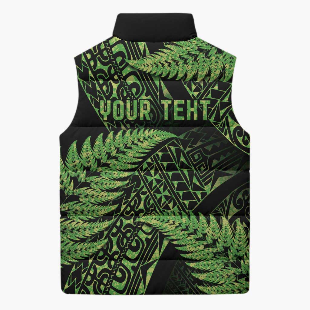 New Zealand Rugby Pacific Personalised Sleeveless Puffer Jacket All Lime Maori Pasifika Fern Pattern - Polynesian Pride