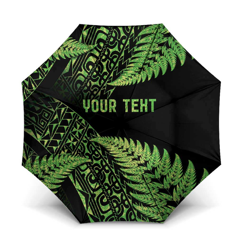 New Zealand Rugby Pacific Personalised Umbrella All Lime Maori Pasifika Fern Pattern - Polynesian Pride