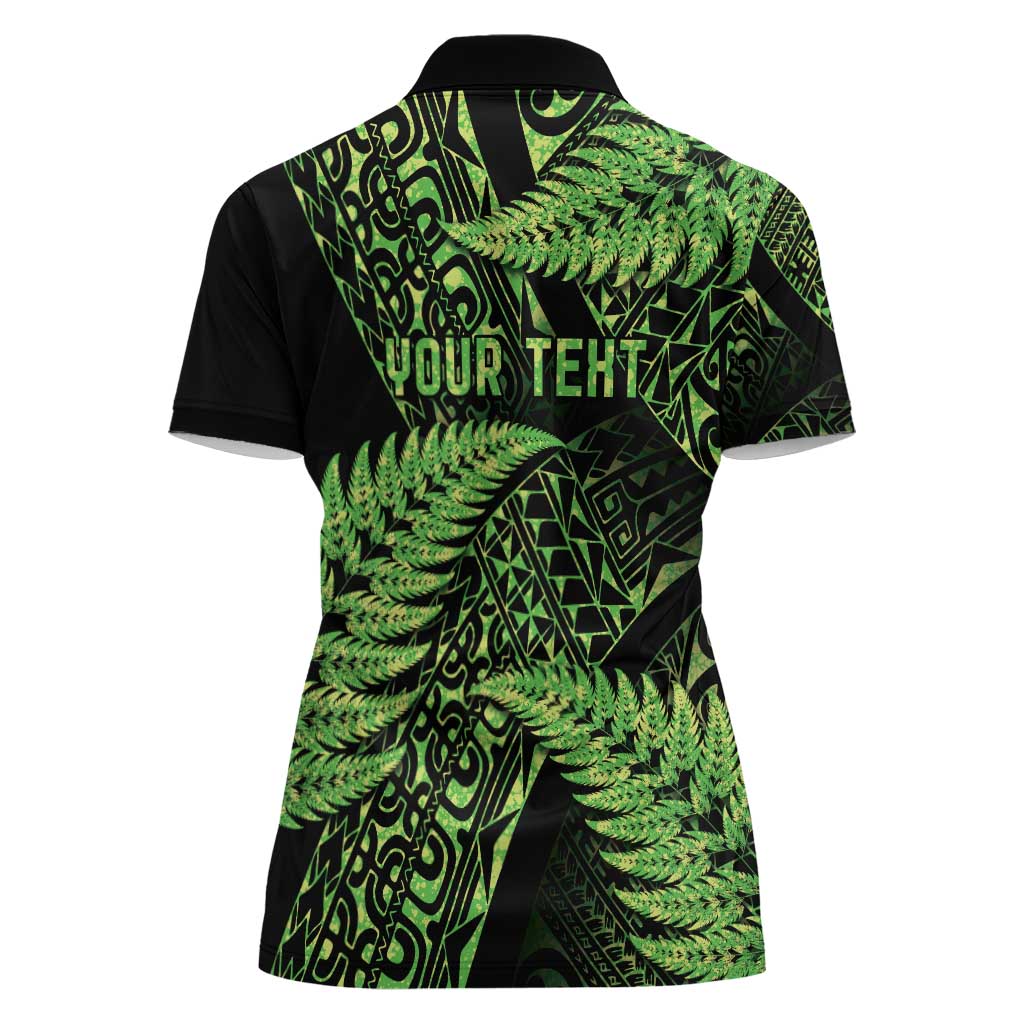 New Zealand Rugby Pacific Personalised Women Polo Shirt All Lime Maori Pasifika Fern Pattern
