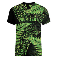 New Zealand Rugby Pacific Personalised Women V-Neck T-Shirt All Lime Maori Pasifika Fern Pattern