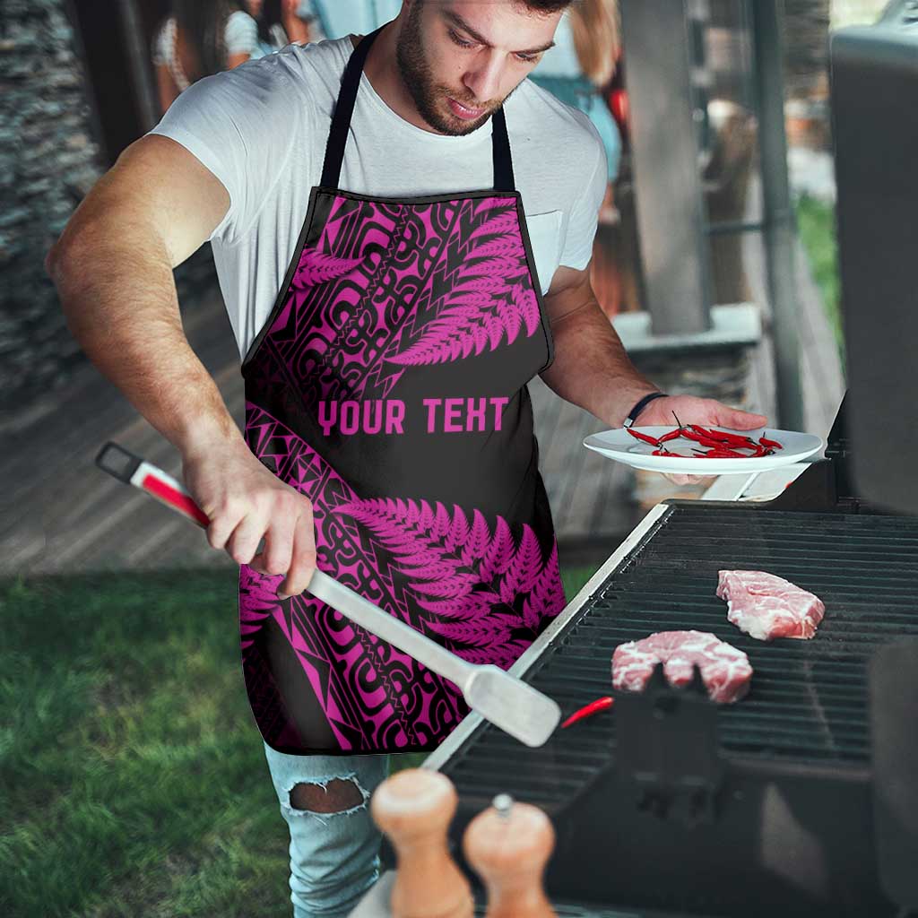 New Zealand Rugby Pacific Personalised Apron All Pink Maori Pasifika Fern Pattern - Polynesian Pride