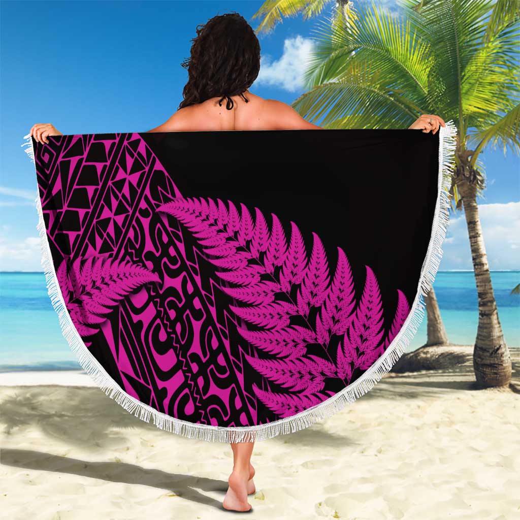 New Zealand Rugby Pacific Personalised Beach Blanket All Pink Maori Pasifika Fern Pattern