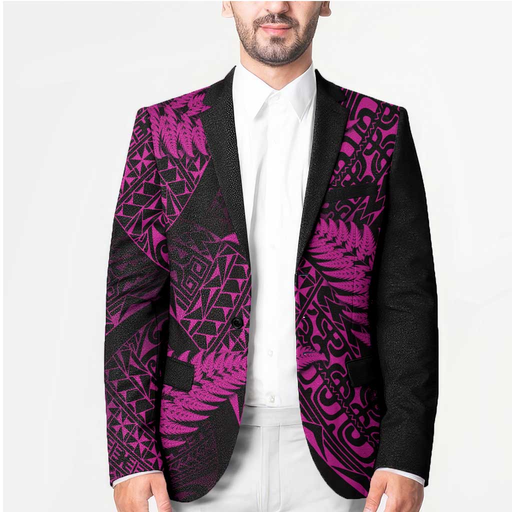 New Zealand Rugby Pacific Personalised Blazer All Pink Maori Pasifika Fern Pattern - Polynesian Pride