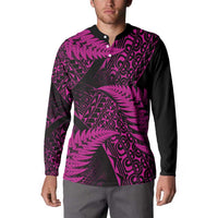 New Zealand Rugby Pacific Personalised Button Sweatshirt All Pink Maori Pasifika Fern Pattern