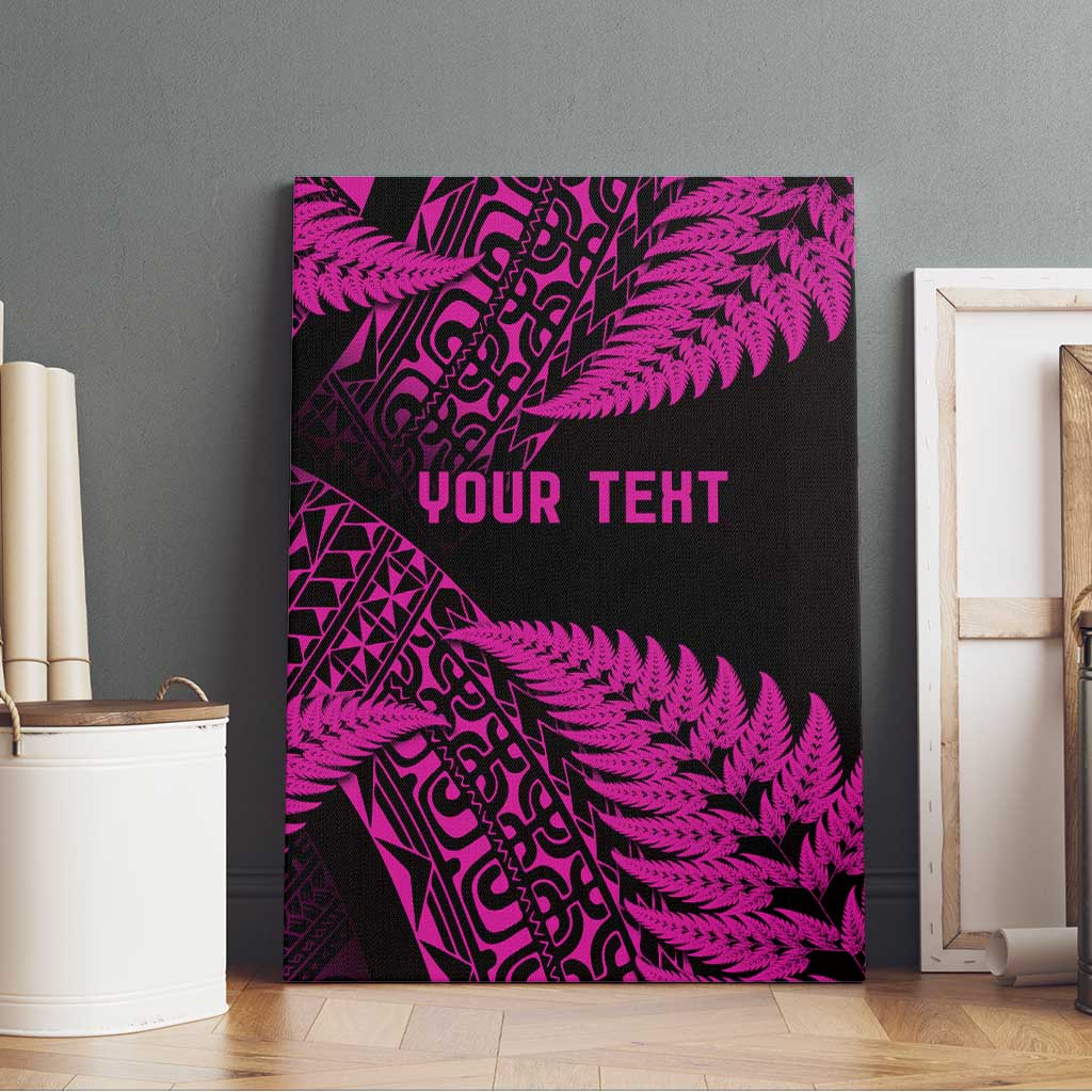 New Zealand Rugby Pacific Personalised Canvas Wall Art All Pink Maori Pasifika Fern Pattern