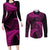 New Zealand Rugby Pacific Personalised Couples Matching Long Sleeve Bodycon Dress and Long Sleeve Button Shirt All Pink Maori Pasifika Fern Pattern