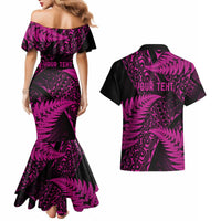 New Zealand Rugby Pacific Personalised Couples Matching Mermaid Dress and Hawaiian Shirt All Pink Maori Pasifika Fern Pattern
