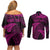 New Zealand Rugby Pacific Personalised Couples Matching Off Shoulder Short Dress and Long Sleeve Button Shirt All Pink Maori Pasifika Fern Pattern