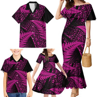 New Zealand Rugby Pacific Personalised Family Matching Mermaid Dress and Hawaiian Shirt All Pink Maori Pasifika Fern Pattern