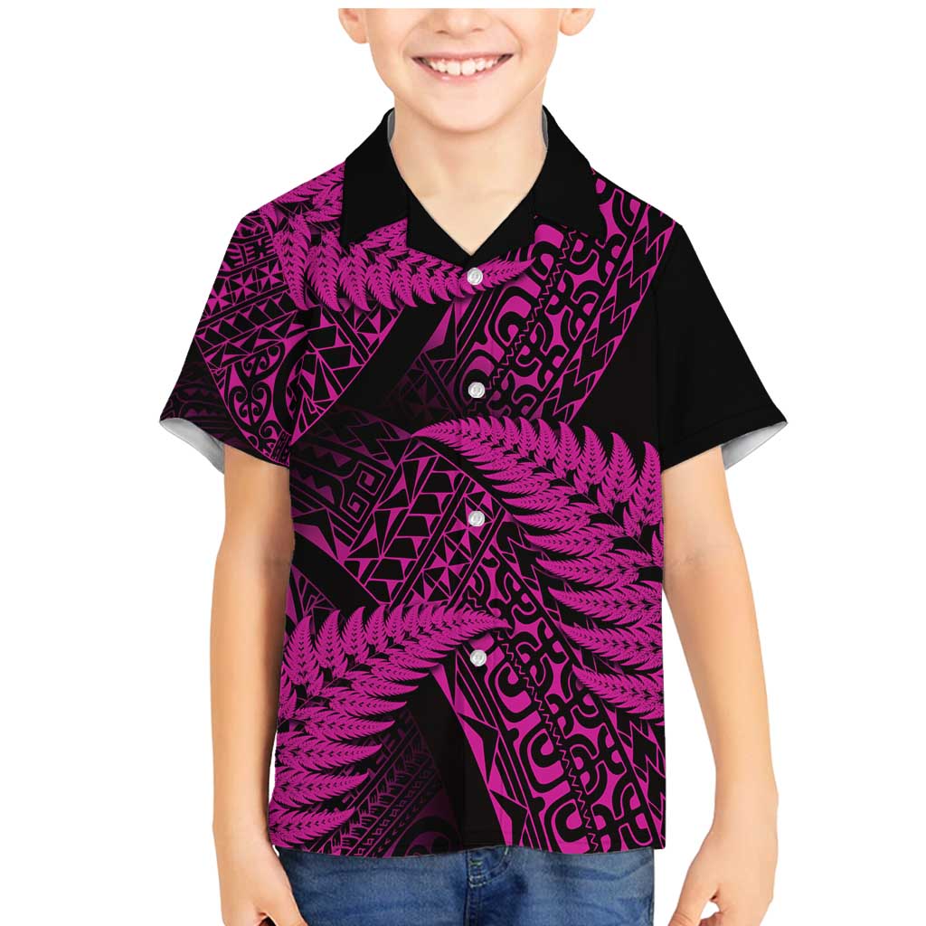New Zealand Rugby Pacific Personalised Family Matching Mermaid Dress and Hawaiian Shirt All Pink Maori Pasifika Fern Pattern