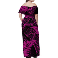 New Zealand Rugby Pacific Personalised Family Matching Off Shoulder Maxi Dress and Hawaiian Shirt All Pink Maori Pasifika Fern Pattern