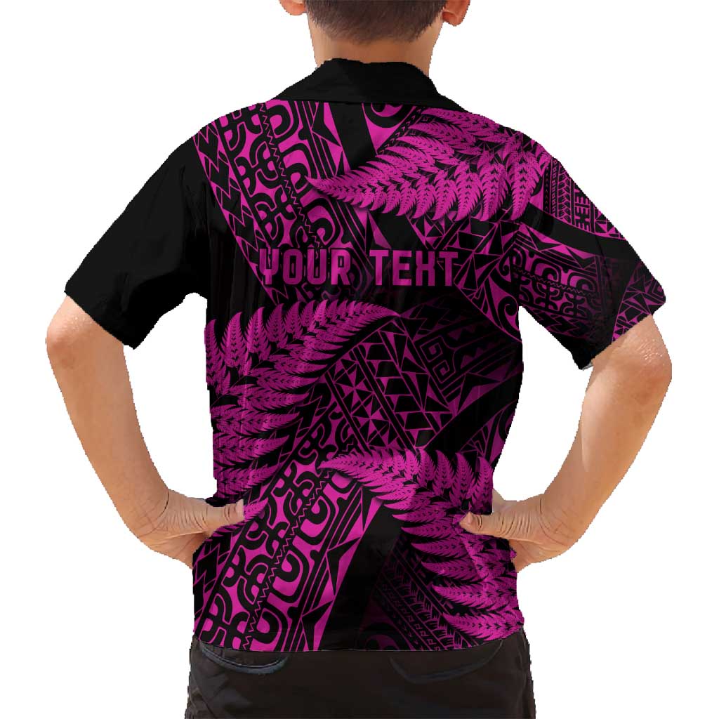 New Zealand Rugby Pacific Personalised Family Matching Off Shoulder Short Dress and Hawaiian Shirt All Pink Maori Pasifika Fern Pattern