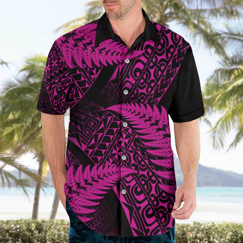 New Zealand Rugby Pacific Personalised Hawaiian Shirt All Pink Maori Pasifika Fern Pattern