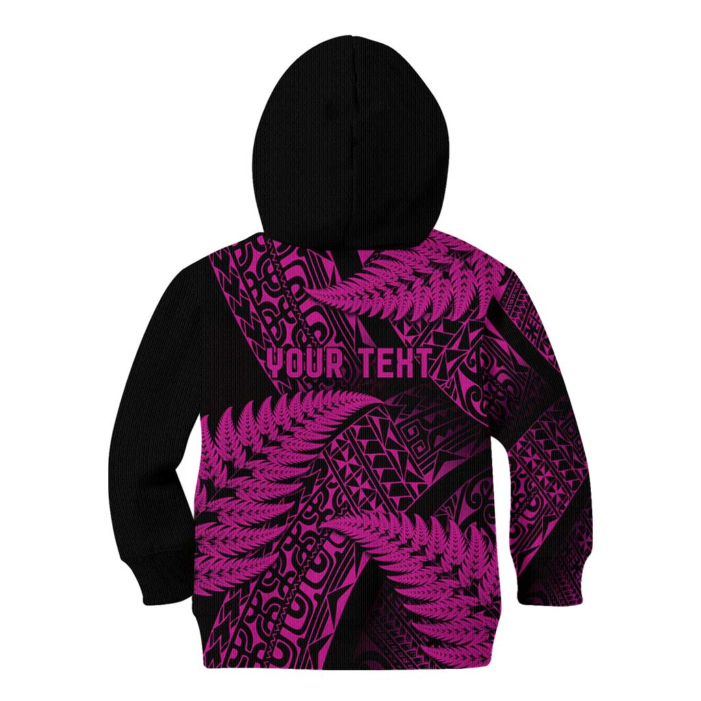 New Zealand Rugby Pacific Personalised Kid Hoodie All Pink Maori Pasifika Fern Pattern