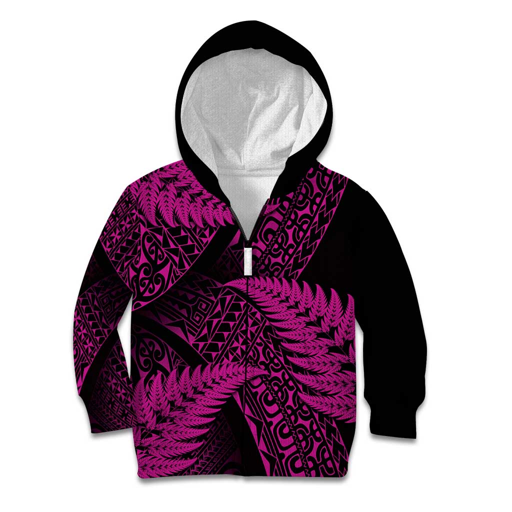 New Zealand Rugby Pacific Personalised Kid Hoodie All Pink Maori Pasifika Fern Pattern