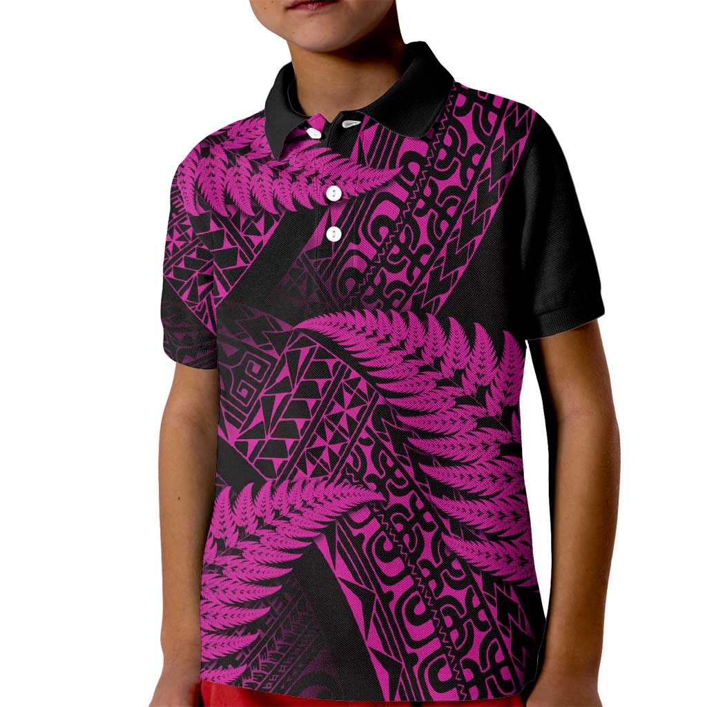 New Zealand Rugby Pacific Personalised Kid Polo Shirt All Pink Maori Pasifika Fern Pattern