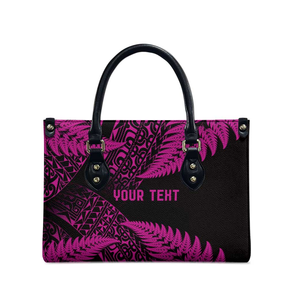 New Zealand Rugby Pacific Personalised Leather Bag All Pink Maori Pasifika Fern Pattern - Polynesian Pride