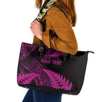 New Zealand Rugby Pacific Personalised Leather Tote Bag All Pink Maori Pasifika Fern Pattern