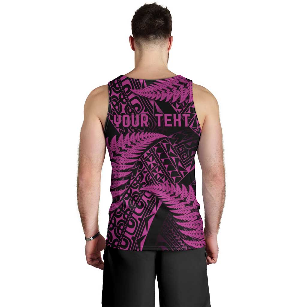 New Zealand Rugby Pacific Personalised Men Tank Top All Pink Maori Pasifika Fern Pattern