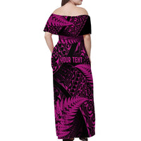 New Zealand Rugby Pacific Personalised Off Shoulder Maxi Dress All Pink Maori Pasifika Fern Pattern