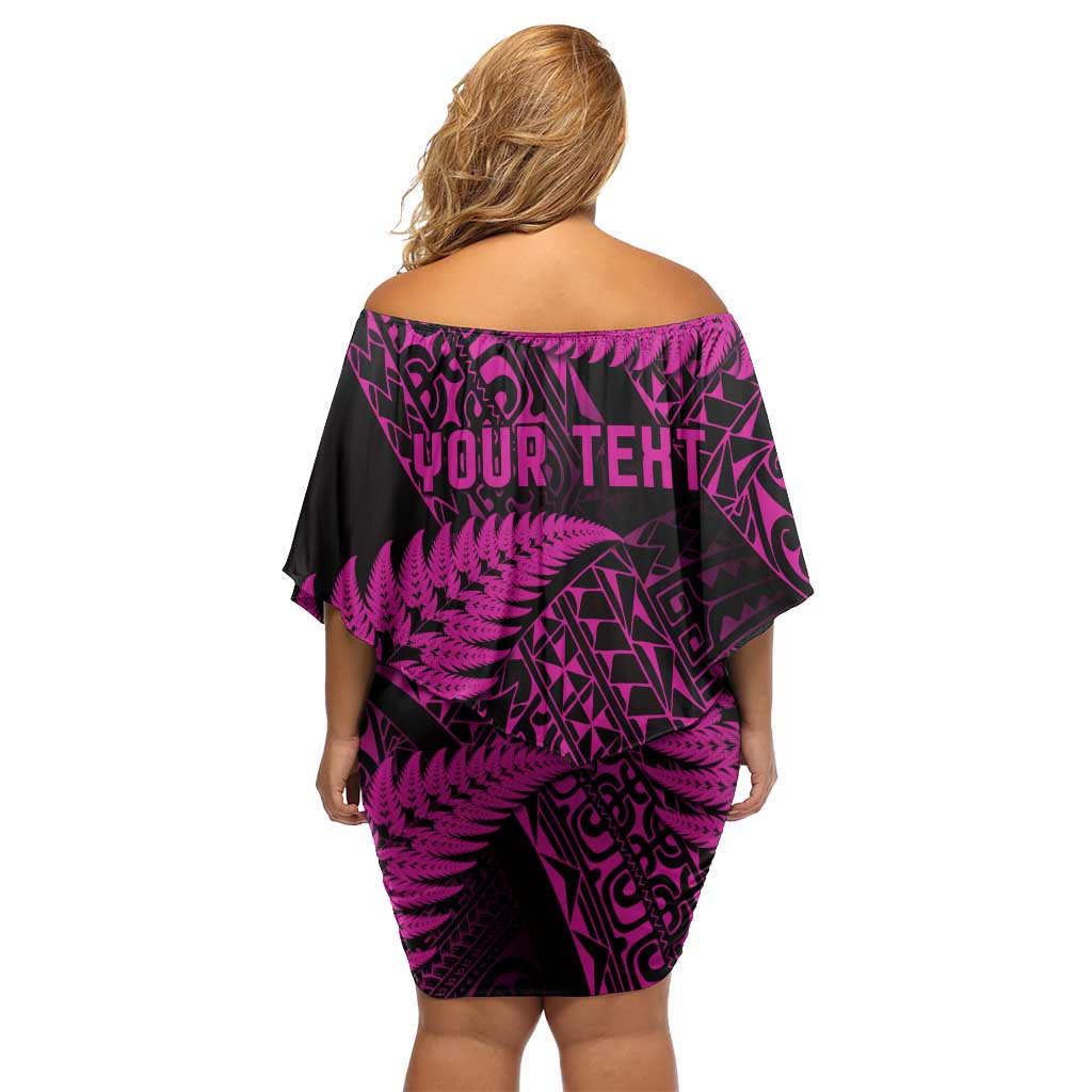 New Zealand Rugby Pacific Personalised Off Shoulder Short Dress All Pink Maori Pasifika Fern Pattern