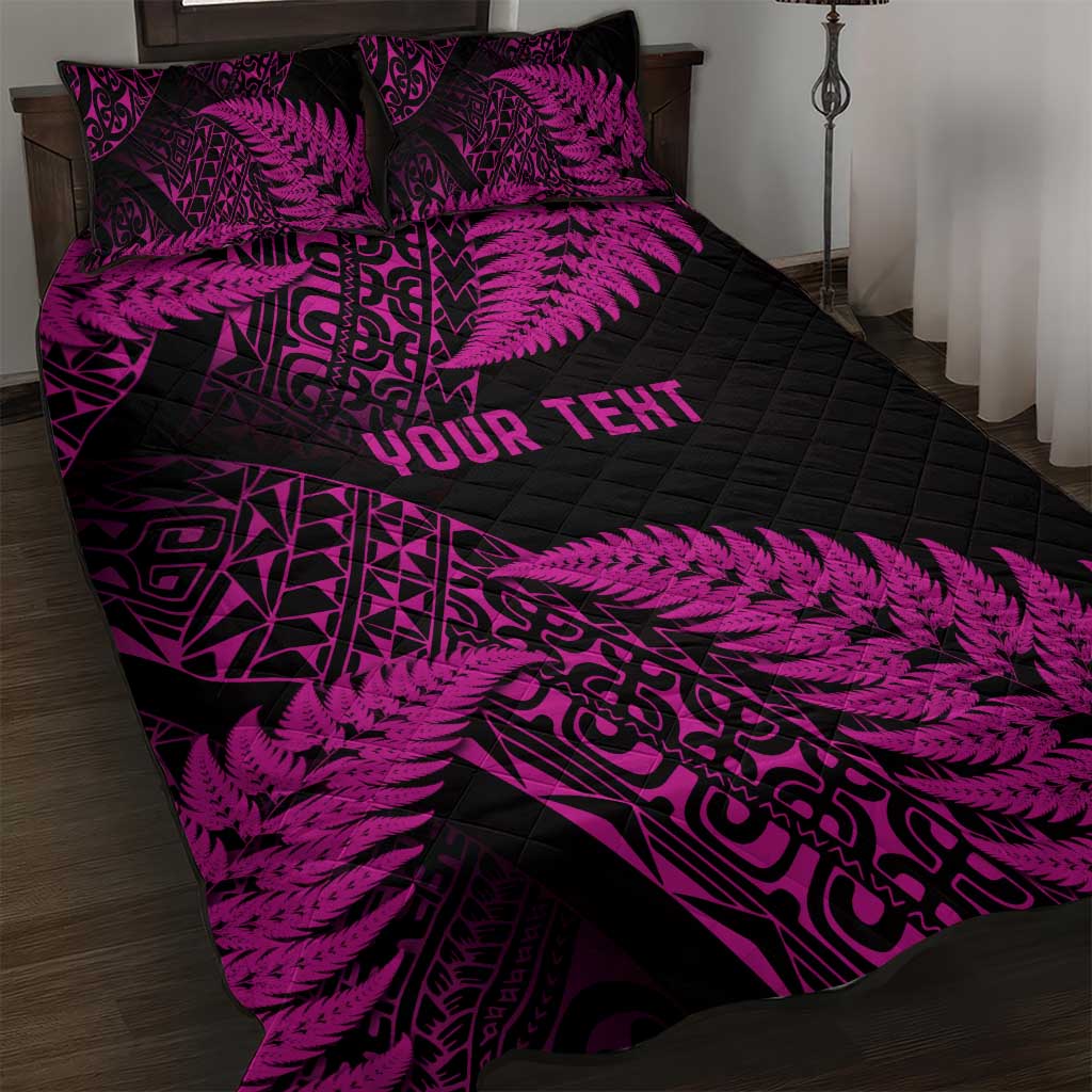 New Zealand Rugby Pacific Personalised Quilt Bed Set All Pink Maori Pasifika Fern Pattern