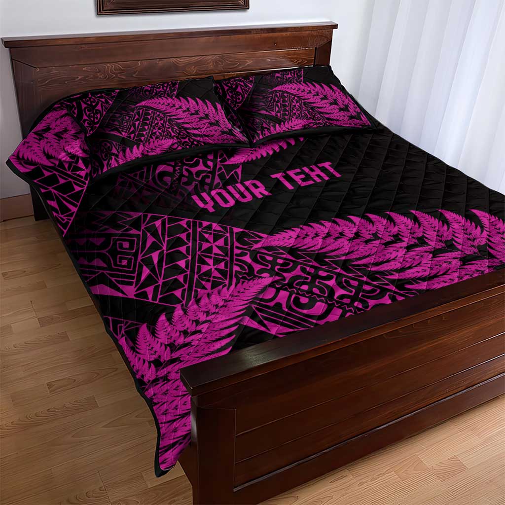 New Zealand Rugby Pacific Personalised Quilt Bed Set All Pink Maori Pasifika Fern Pattern