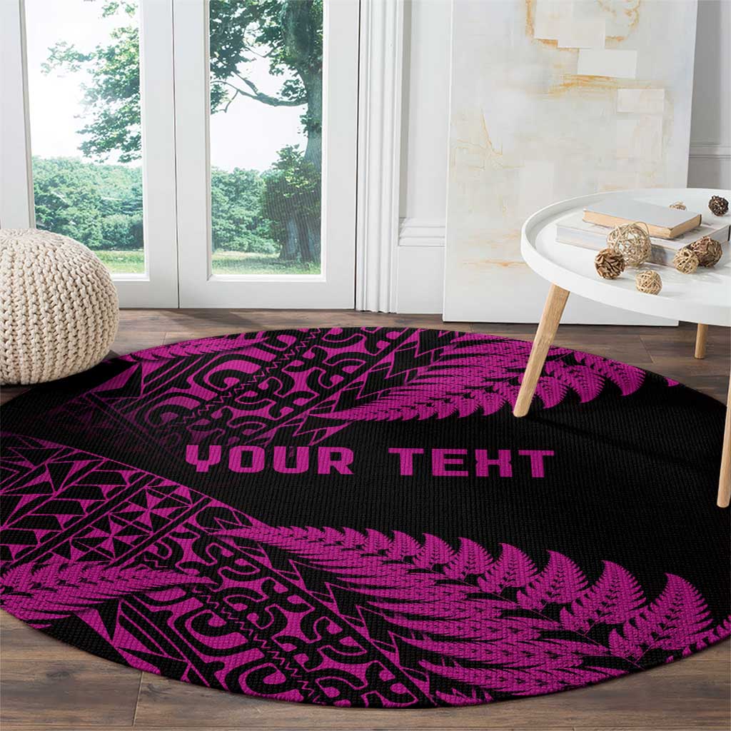 New Zealand Rugby Pacific Personalised Round Carpet All Pink Maori Pasifika Fern Pattern