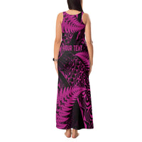 New Zealand Rugby Pacific Personalised Tank Maxi Dress All Pink Maori Pasifika Fern Pattern