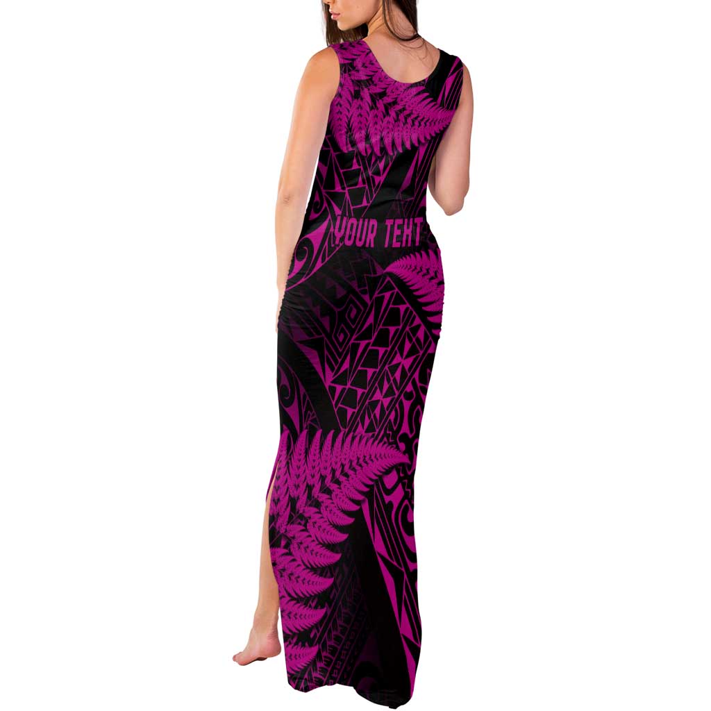 New Zealand Rugby Pacific Personalised Tank Maxi Dress All Pink Maori Pasifika Fern Pattern