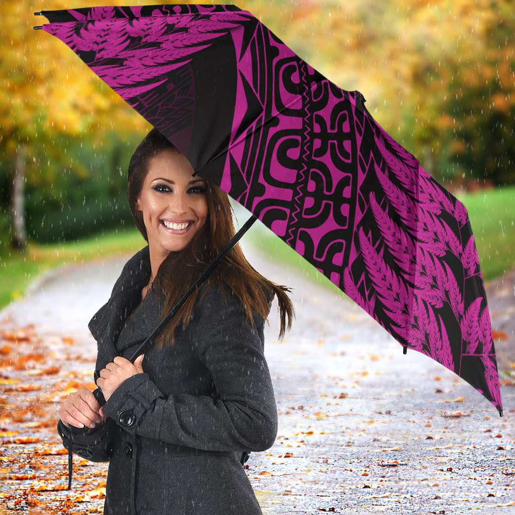 New Zealand Rugby Pacific Personalised Umbrella All Pink Maori Pasifika Fern Pattern - Polynesian Pride