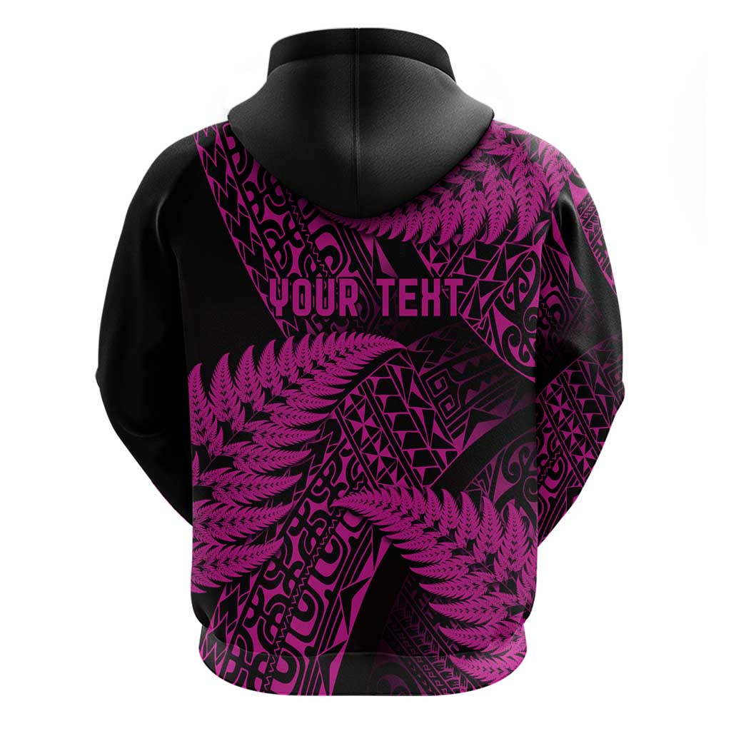 New Zealand Rugby Pacific Personalised Zip Hoodie All Pink Maori Pasifika Fern Pattern