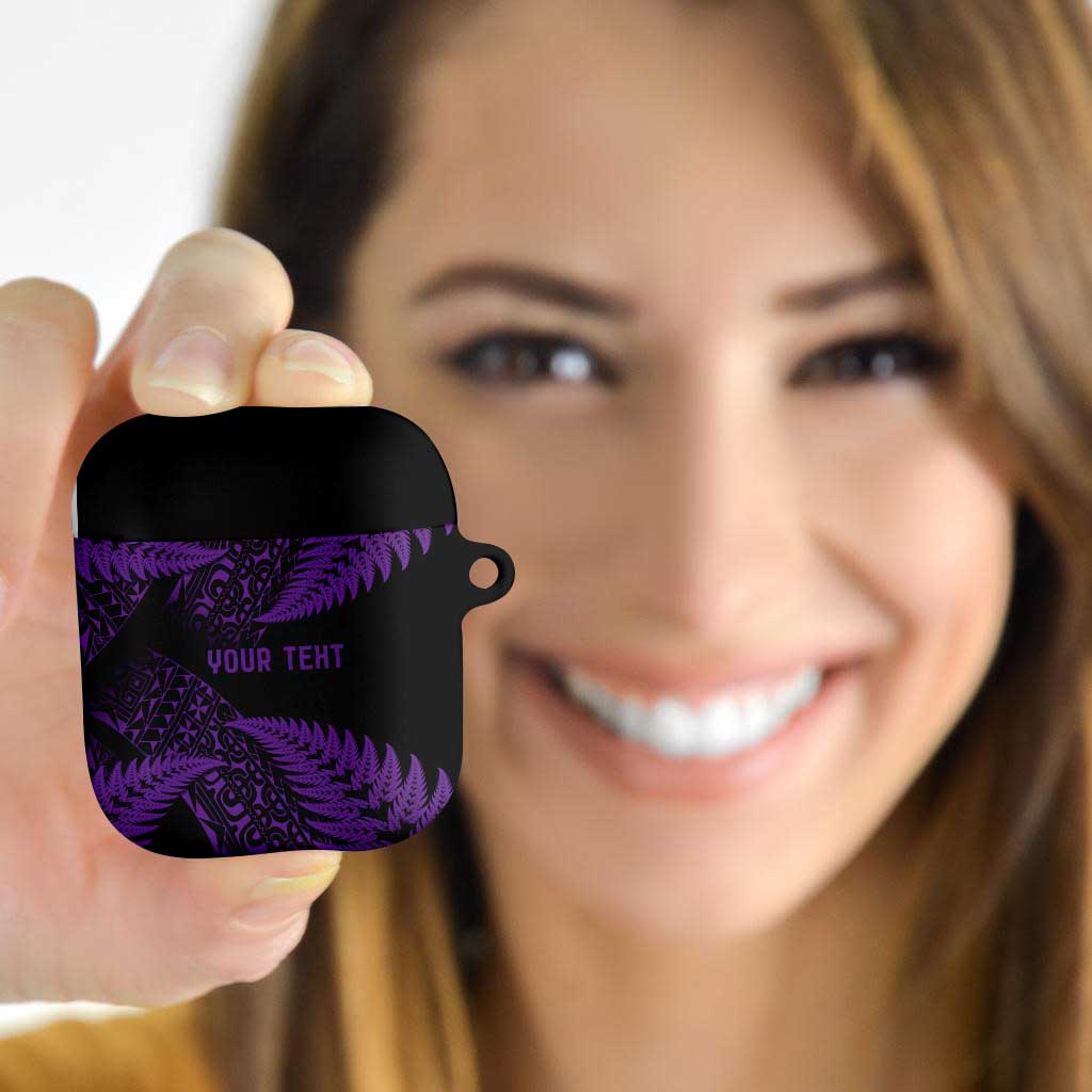 New Zealand Rugby Pacific Personalised AirPods Case All Purple Maori Pasifika Fern Pattern - Polynesian Pride