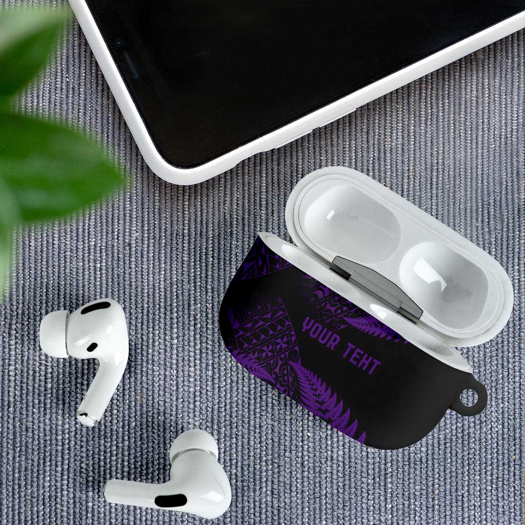 New Zealand Rugby Pacific Personalised AirPods Case All Purple Maori Pasifika Fern Pattern - Polynesian Pride