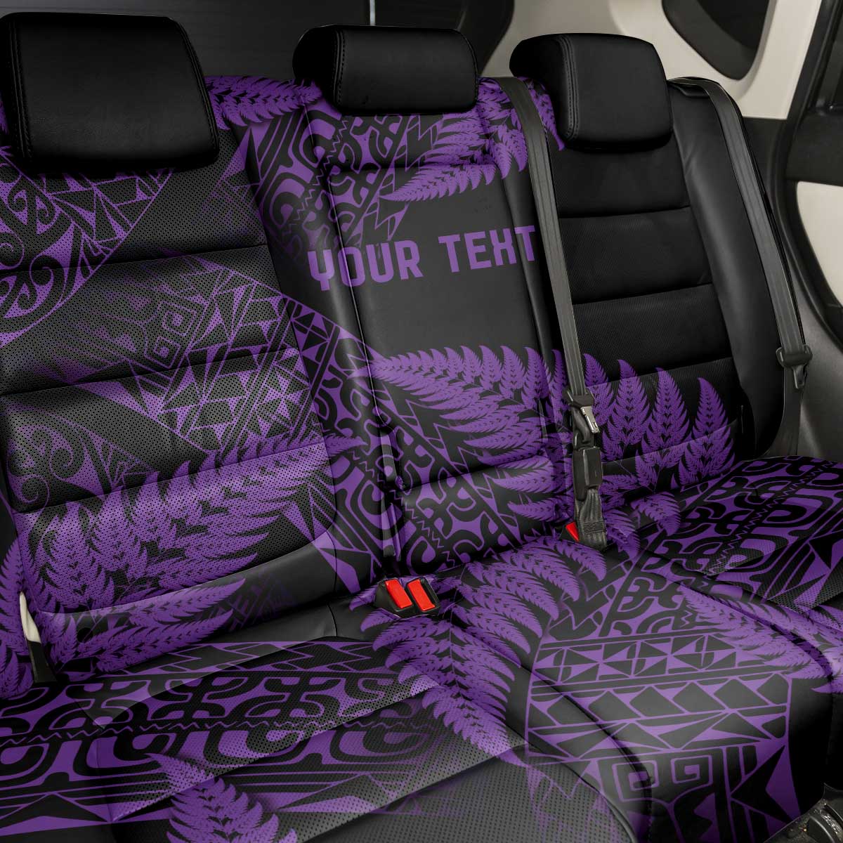 New Zealand Rugby Pacific Personalised Back Car Seat Cover All Purple Maori Pasifika Fern Pattern