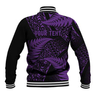 New Zealand Rugby Pacific Personalised Baseball Jacket All Purple Maori Pasifika Fern Pattern
