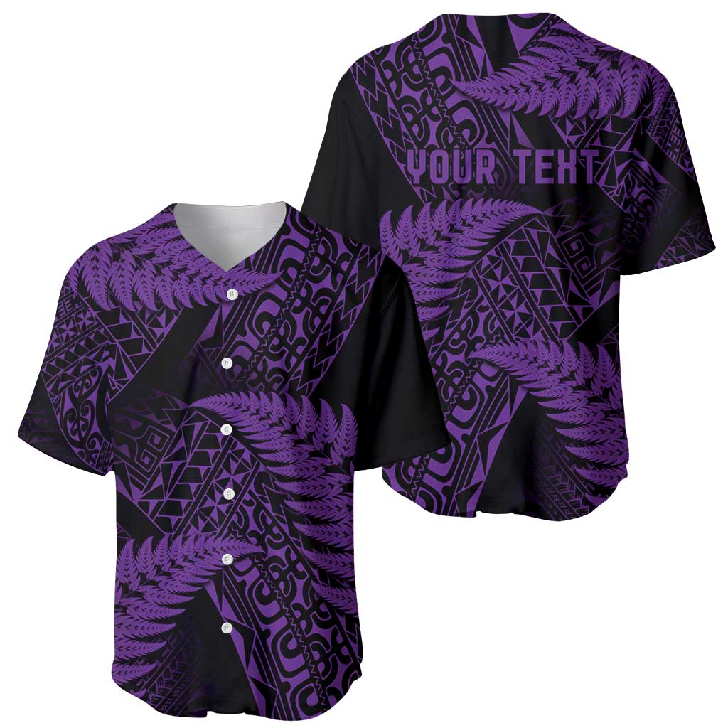 New Zealand Rugby Pacific Personalised Baseball Jersey All Purple Maori Pasifika Fern Pattern