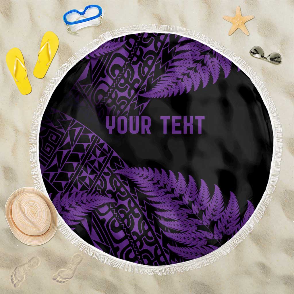 New Zealand Rugby Pacific Personalised Beach Blanket All Purple Maori Pasifika Fern Pattern