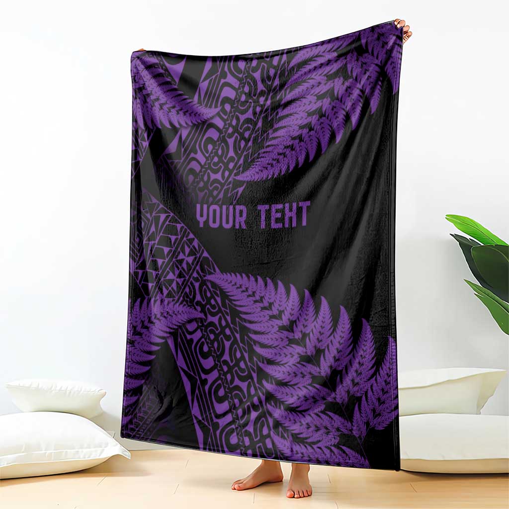 New Zealand Rugby Pacific Personalised Blanket All Purple Maori Pasifika Fern Pattern