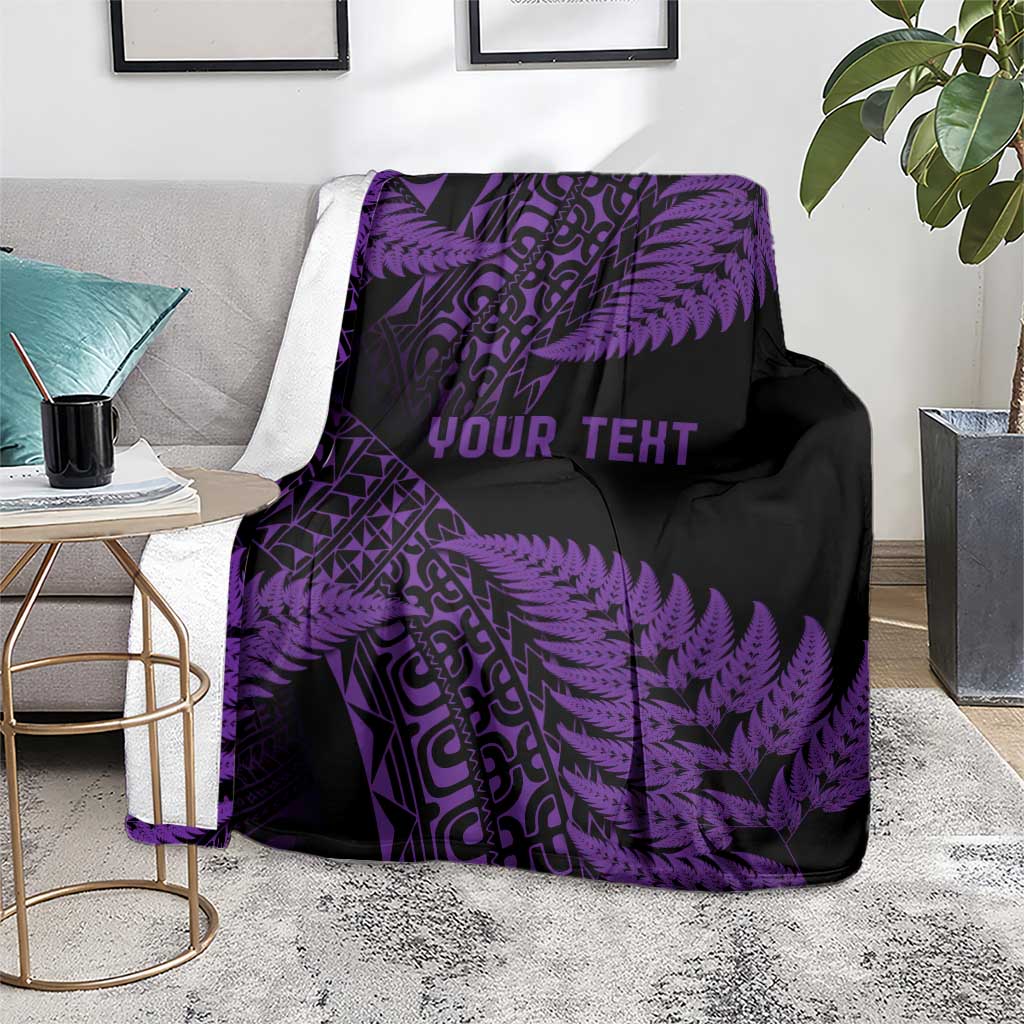 New Zealand Rugby Pacific Personalised Blanket All Purple Maori Pasifika Fern Pattern
