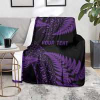 New Zealand Rugby Pacific Personalised Blanket All Purple Maori Pasifika Fern Pattern