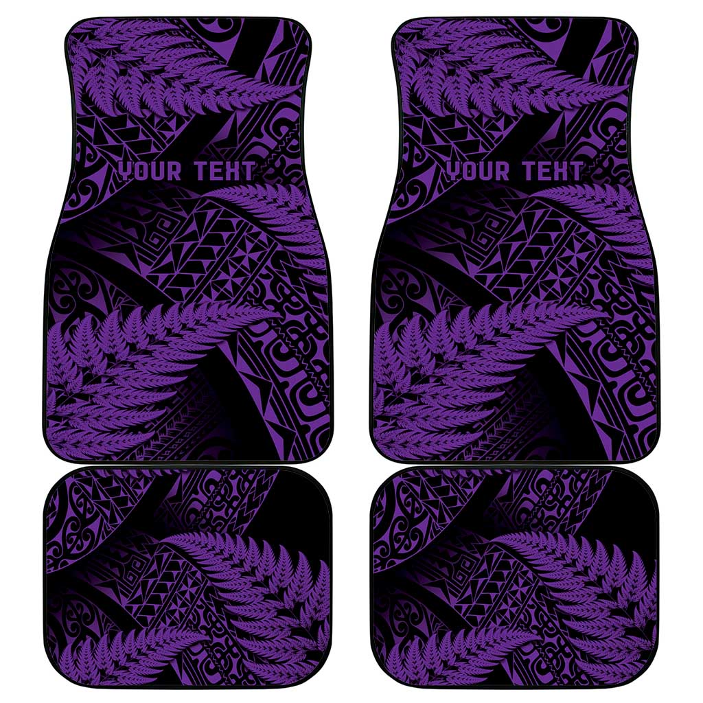 New Zealand Rugby Pacific Personalised Car Mats All Purple Maori Pasifika Fern Pattern