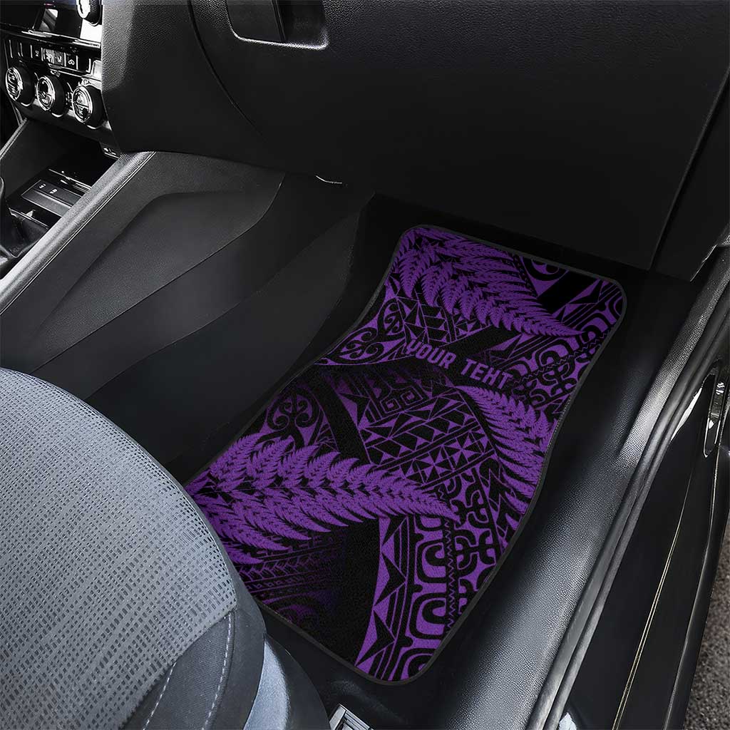 New Zealand Rugby Pacific Personalised Car Mats All Purple Maori Pasifika Fern Pattern