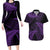 New Zealand Rugby Pacific Personalised Couples Matching Long Sleeve Bodycon Dress and Hawaiian Shirt All Purple Maori Pasifika Fern Pattern
