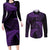 New Zealand Rugby Pacific Personalised Couples Matching Long Sleeve Bodycon Dress and Long Sleeve Button Shirt All Purple Maori Pasifika Fern Pattern