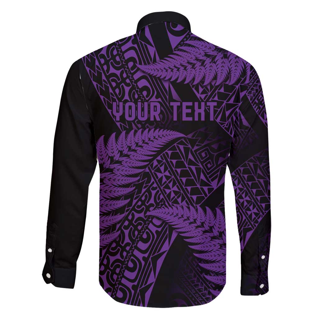 New Zealand Rugby Pacific Personalised Family Matching Long Sleeve Bodycon Dress and Hawaiian Shirt All Purple Maori Pasifika Fern Pattern