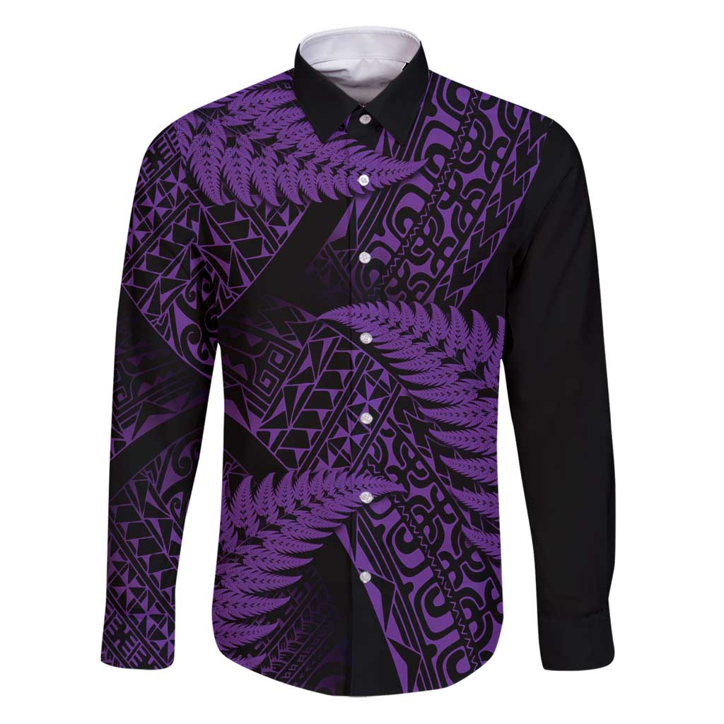 New Zealand Rugby Pacific Personalised Family Matching Puletasi and Hawaiian Shirt All Purple Maori Pasifika Fern Pattern