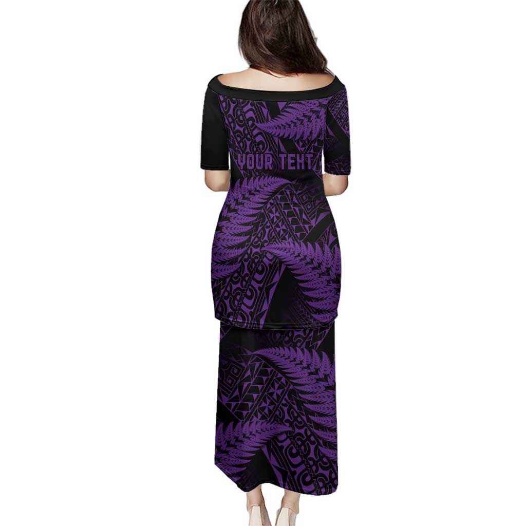 New Zealand Rugby Pacific Personalised Family Matching Puletasi and Hawaiian Shirt All Purple Maori Pasifika Fern Pattern